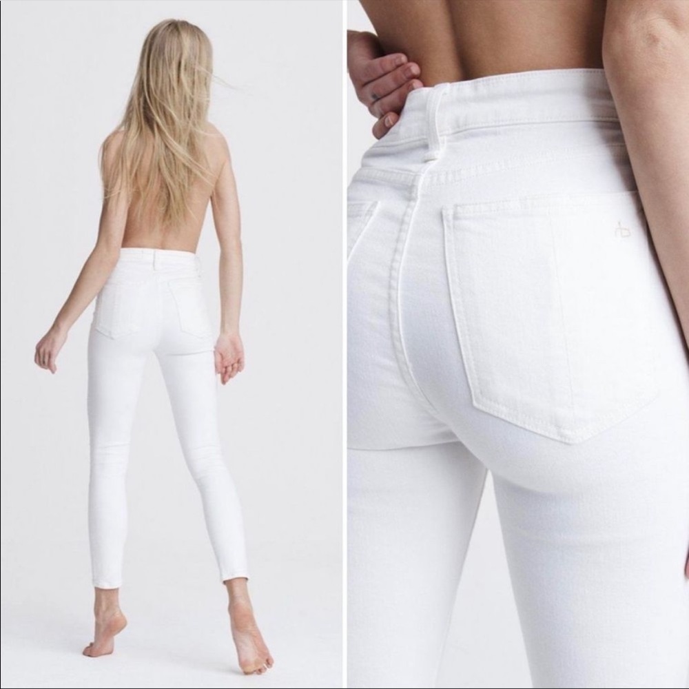 Rag & Bone Nina High Rise Ankle Skinny Jeans White Button Fly